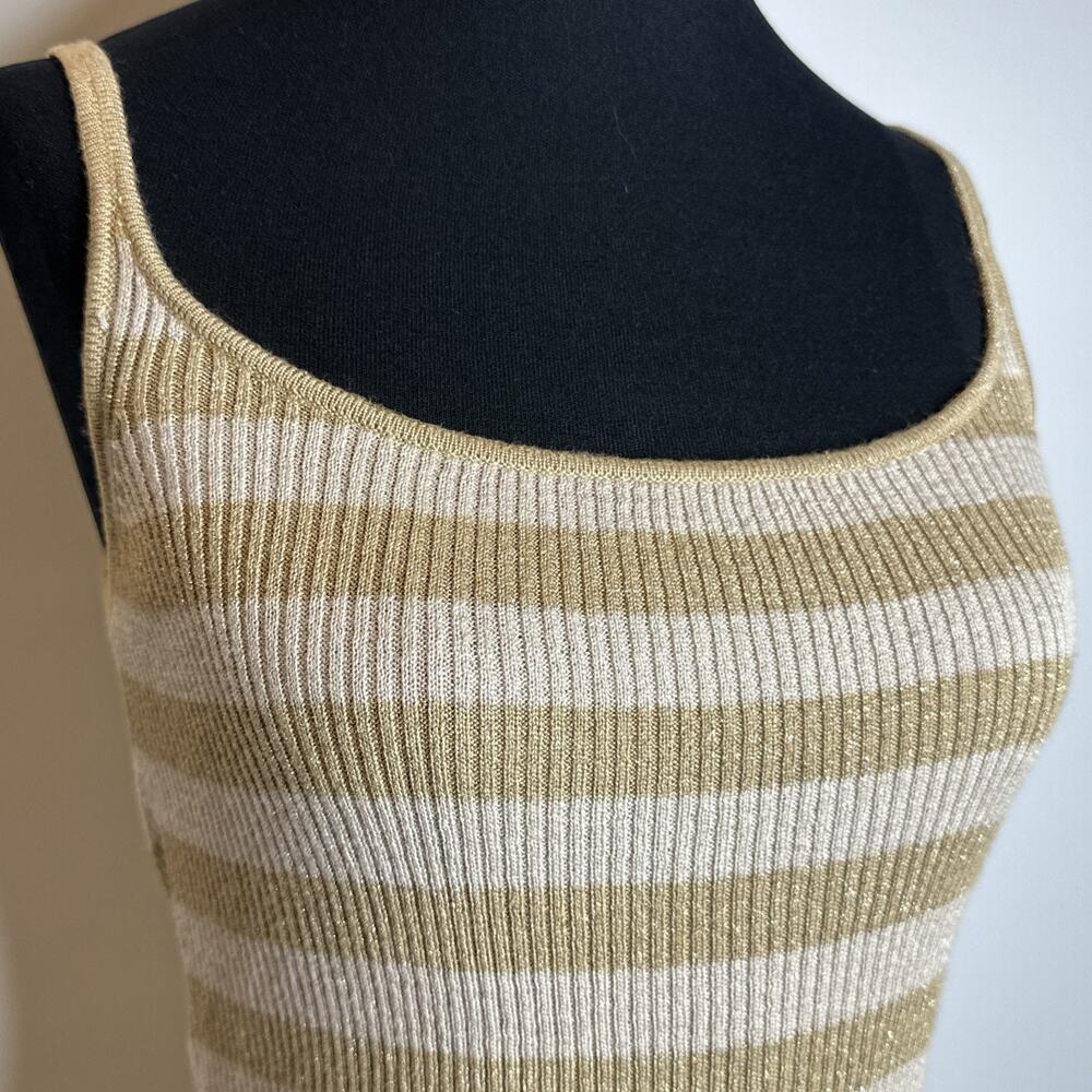 Vintage Gap Y2K Striped Knit Cami Tank Top Small Rayon Blend Gold Cream Grunge - Picture 6 of 10